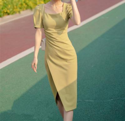 China Breathable Women Fashion Maxi Dress Ladies Casual High Collar Summer Square Split Club Casual Even Dress for sale