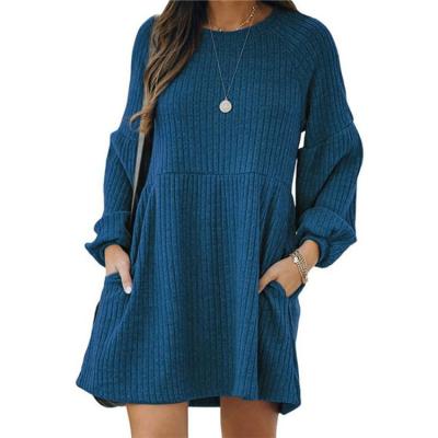 China Women's Breathable Dress Long Sleeve Dresses Knitted Sweater Lady Clothing Solid Color Casual Dress for sale