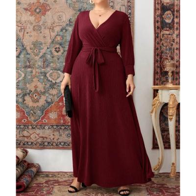 China Vestidos Anti-Static Belted Maxi Dresses For Plus Size Pleated Women Sheath Long Lady Elegant Women Casual Dresses Party Dresses 2022 for sale