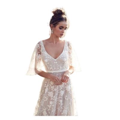 China 2022 Breathable Hot Sale V Neck Drop Sleeve Backless Wedding Dress Birthday Party Evening Dress for sale