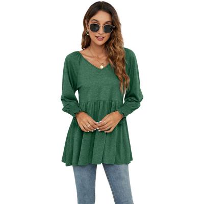 China Breathable Solid Breathable Sweatshirt Ladies Blouse Ruffles V-neck Loose Shirt Sexy Women's Shirts for sale