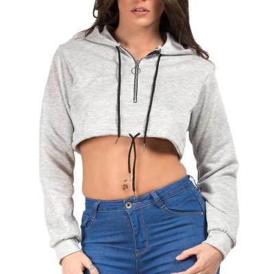 China Anti-Wrinkle Drawstring Crop Hoodies Women Clothing Thick White Half Zipper Hoodie Woman Oversized Fitted Cropped Female for sale