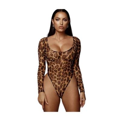 China Sexy black yarn transparent jumpsuit leopard one shoulder jumpsuit anti-pilling 2023 new women wholesale for sale