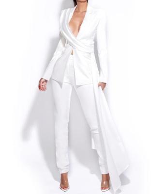 China Women's Formal Suits Women's Crepe Tuxedo Coat Pant Suits White Skinny Breathable White Office Suits for sale