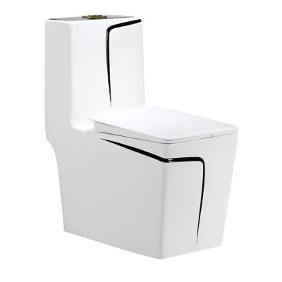 China Dual-Flushing Ceramic Floored One-Piece Black S-trap / P-trap Toilet for sale