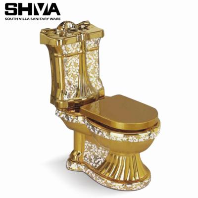 China Double-flush European Style Sanitary Ware Two Piece Ceramic Toilet Gold Plated Toilet for sale