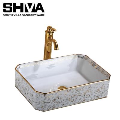 China Luxury Unique Hand Painted Color Art Countertop Design Ceramic Wash Basin Sink For Bathroom for sale