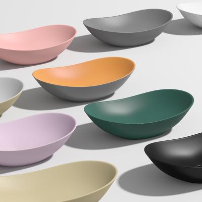 China Modern Design Art Shape Multicolor Popular Oval Black Khaki Basin Countertop Modern Design Bathroom Ceramic Vessel Sink for sale