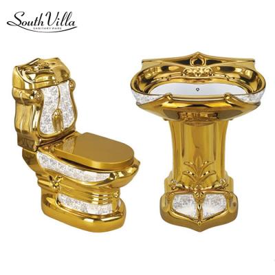 China China Western Bathroom Gold Color Double-Flow Newest Design WC Ceramic Toilet Seat Sink With Pedestal for sale