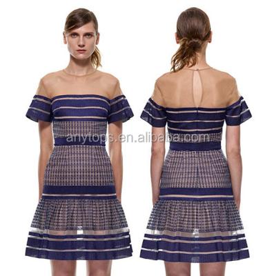 China LatestLadies Anti-Static Smart Casual Hollow Out Striped Multicolor Knee-Length Shoulder Bodycon Dress for sale