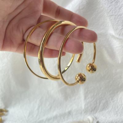 China 2 Designs Solid Double Ball Open Bracelets 2 Designs Solid Double Ball Open Bracelets Deep Circle Simple Bracelets For Women 18K Gold Plated Adjustable Stainless Steel Jewelry for sale