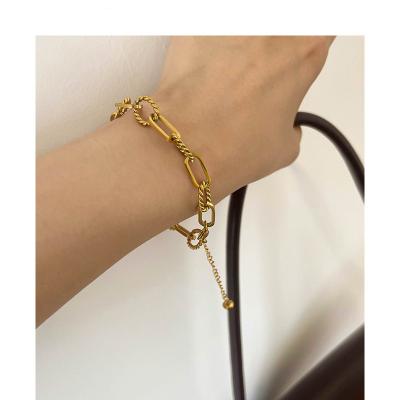 China Mixed Twisted Chain 18K Gold Plated Mixed Twisted Gold Plated Plain Stainless Steel Chunky Chain Bracelet Women Accessories Bracelets Chain 18K Bracelets Minimalist Jewelry for sale