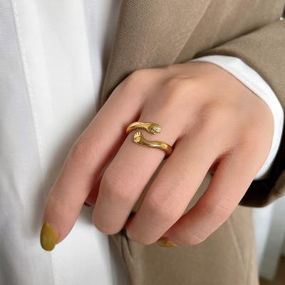 China 2 designs 18K gold plated hug small hand rings 7 grades 18K gold plated hug small hand rings thin irregular geometric rings for women stainless steel minimalist jewelry 2021 for sale