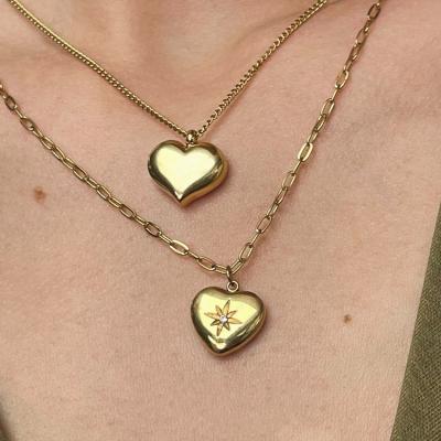 China 18K Chubby Love Heart Necklaces 18K Chubby Love Heart Necklaces Paper Clip Star Eight-pointed Star Necklaces Stainless Steel Gold Plated Chain Minimalist Jewelry for sale