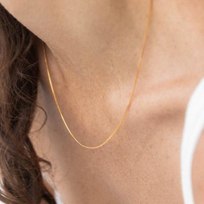 China 18K Gold Plated 1mm Round Snake Chain Necklaces 18K Gold Plated 1mm Round Snake Chain Necklaces Mini Thin Choker Necklaces for Women Refine Stainless Steel Minimalist Jewelry for sale