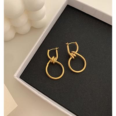 China 18K Gold Plated Knotted Number 8 Earrings 18K Gold Plated Knotted Number 8 Earrings Double Circle Irregular Twisted Earrings For Stainless Steel Jewelry statement of women for sale