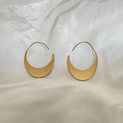 China Polished Irregular 316L Stainless Steel Semicircle Hoop Earrings Polished Minimalist Semicircle Earrings Women Titanium Steel 316L Stainless Steel Jewelry irregular flat hollow earrings for sale