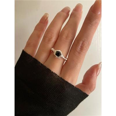 China Black Hammered Lava Irregular Adjustable Rings Zircon Aluminum Hammered Ring 925 Sterling Silver Hammered Lava Irregular for Women Vintage Minimalist Jewelry for sale