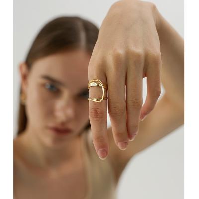 China Large Circle Double Row Layered Adjustable Rings 18K Gold Irregular Ring Big Circle Double Row Layered Rings 18K Ring Korean Minimalist Sterling Silver 925 Irregular Gold Plated Jewelry 2021 for sale