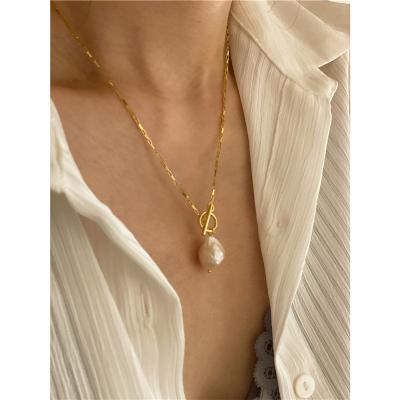 China Baroque Natural Freshwater Pearl Necklaces Baroque Natural Freshwater Pearl Necklaces Toggle Clasp Chain Necklaces For Women French 925 Sterling Silver Necklace Trendy for sale