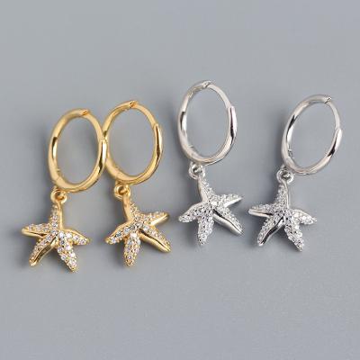 China 18K Gold Plated Small Starfish Circle Earrings 18K Gold Plated White Boho Earrings 925 Sterling Silver Jewelry Bohemian Zircon Small Hoop Earrings starfish circle 2021 hot accessories for sale