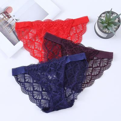 China Embroidered Breathable Transparent Ultrathin Female Briefs See Through Breathable Ladies Panties Women Lace Up Thongs for sale