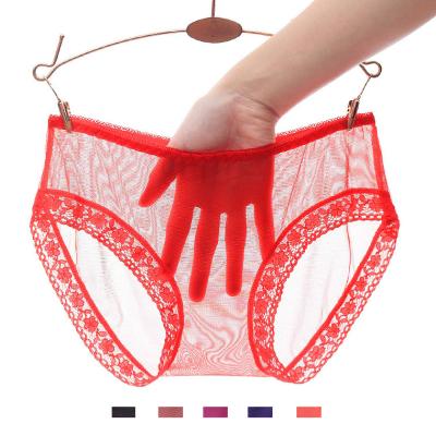 China Breathable Summer Top Elastic Transparent Underwear See Ultrathin Briefs Mesh Ladies Lace Panties Breathable for sale