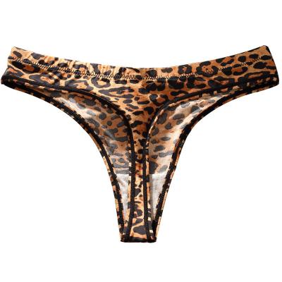 China European&American Style Breathable G-String Cotton Crotch Suggest T-bakc Underwear Women Ice Leopard Print Silk Thongs for sale