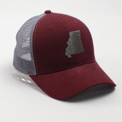 China Wholesale Custom Embroidery COMMON Logo High Profile Trucker Caps Panel Mesh Maroon Trucker Cap 6 Print for sale