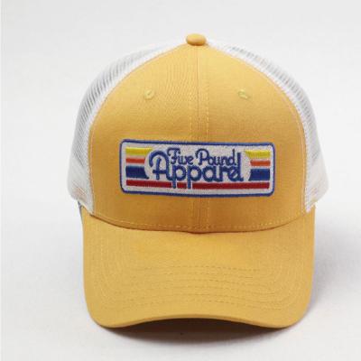 China COMMON Wholesale Custom 6 Panel Men's Logo Yellow Color Trucker Cap Embroidery 3D Mesh Hat High Quality Hat for sale