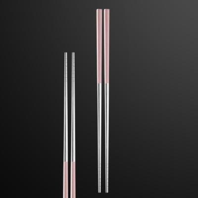 China Lazada Durable Popular Non-Slip Reusable 304 Stainless Steel Sharp Chopsticks Metal Chopstick for sale