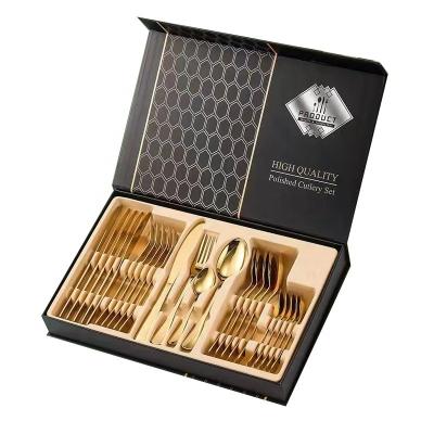 China Viable Popular Amazon Gold 410 Stainless Steel 24 Piece Flatware Set Kitchen Cutlery Set For Travel for sale