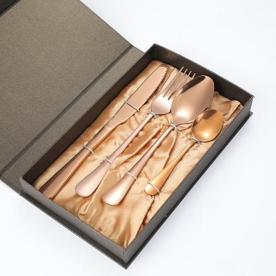 China 4 Pcs Viable Popular Flatware Set Knife Fork Plated Spoon Durable Rose Gold Stainless Steel Flatware Flatware Set With Box Promotion for sale