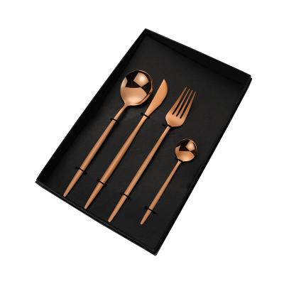 China Sustainable Success Amazon Portugal Western Style Rose Gold Knife Fork Spoons Stainless Steel Cutlery Sets For Party And Camping for sale