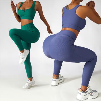 China Breathable Custom High Stretch Outdoor Running Workout Sets Women Seamless 4 Piece Ribbed Fitness Yoga Set for sale