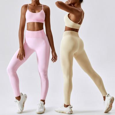 China 87%Nylon 13%Spandex Sports Bra Scunrch Butt Seamless Running Leggings Women Breathable Yoga Sets Fitness for sale