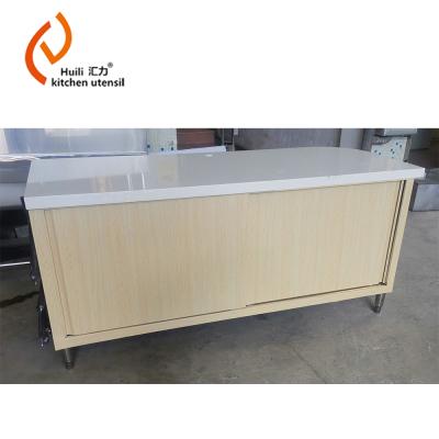 China 201/304 stainless steel table and bench with wood stickers and stainless steel work marble for tea and coffee for sale