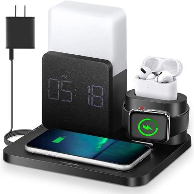 China Slim and Fast Charging Night Light 3 in 1 Led Desk Lamp with Wireless Charger Alarm Clock Wireless Charger for sale