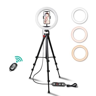 China PORTABLE Remote Control Photographic Tripod Stand Dimmable Selfie Ring Light Tripod Stand Black Tiktok 10 Inch With Ring Light for sale