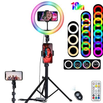 China Desktop Customized PORTABLE Logo Adjustable Phone Camera Selfie Kinscoter 10 Inch RGB RGB Led Tripod Black Tiktok With Ring Light for sale