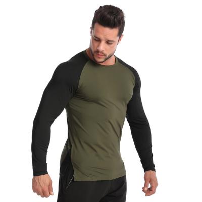 China Breathable Color Block Shirt Long Sleeve Running Fitness T-Shirt Men's Gym Sporty Top for sale