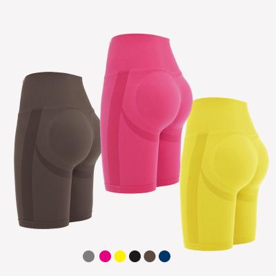 China Active Wear Sports Antibacterial Custom Cycling Waist High Butt Push Up Seamless Yoga Shorts For Summer for sale