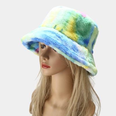 China Warm Cloche Hat Fisherman Hat For Women Girls Winter Faux Fur Bucket Hat Cloche Tie Dye Fluffy Warm Fisherman Hat For Women Girls for sale