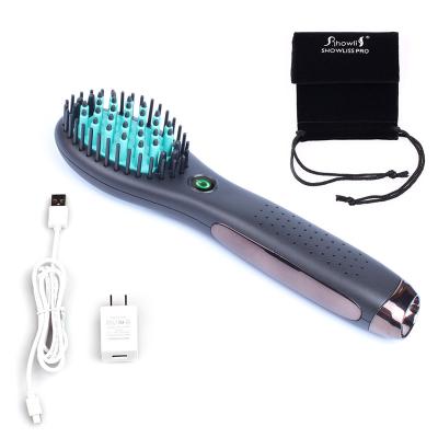 China Mini Wireless Rechargeable MCH Battery Powered Fast Heating Hair Straightening Brush Products for sale