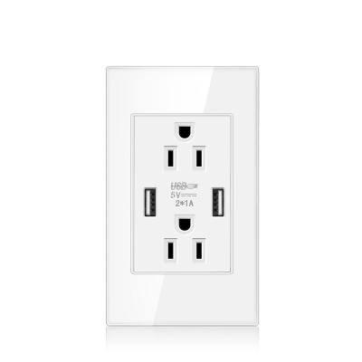 China NOVSKI Durable Hot Selling USA Standard Dual 3 Pin Power Wall Sockets With 2 USB Outlets for sale