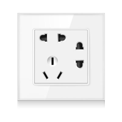 China With 1.4mm Iron Plate / With 86*86mm Crystal Tempered Glass Panel 7 Hole Wall Power Socket Outlet Chinese Popular Claw Holder Socket for sale