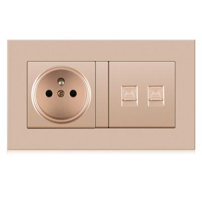 China Convenient Safety 146*86mm Switch Professional Factory French Wall Socket With Double Telephone Socket for sale