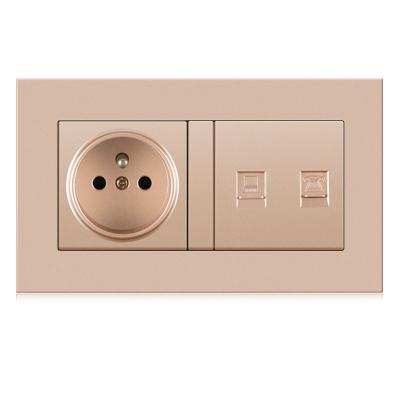 China Convenient Safety 146*86mm PC Wall Socket French Electrical Socket With 1 CAT6 And 1 Phone Jack for sale