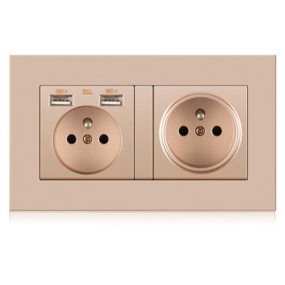 China Safety Factory Price Convenient Panel 2gang Plastic French Wall Sockets 146*86mm With 2 USB Sockets for sale