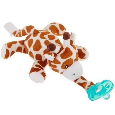 China Custom Stuffed Plush Infant Pacifier and Plush Giraffe Pacifier Holder Animal Toy with Kids Silicone Teether Pacifier for sale